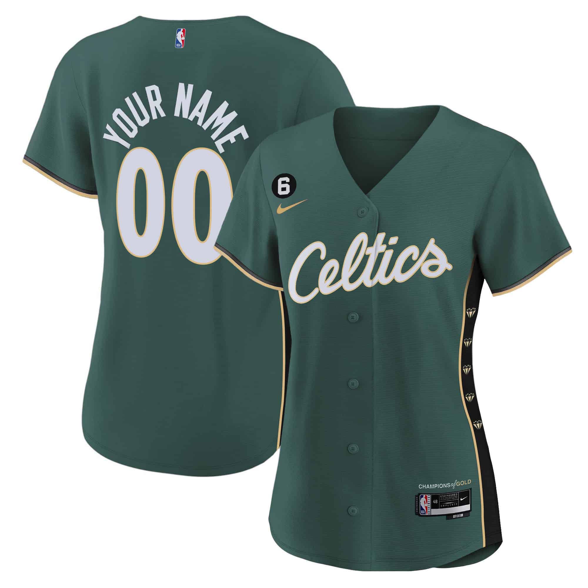 Women Boston Celtics Green 2024 Nike Baseball Custom NBA Jersey style 1